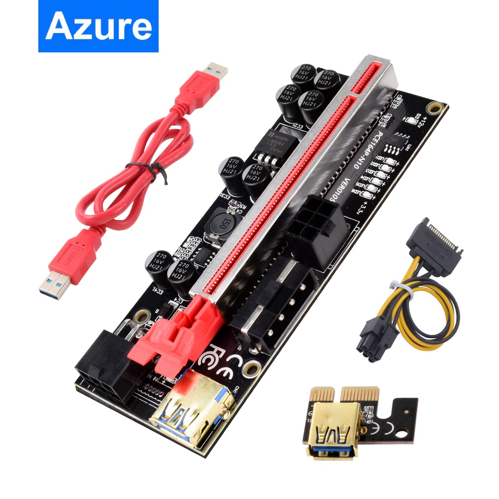 ภาพหน้าปกสินค้าAzure Riser Card 2021 for Bitcoin Dogecoin Ver009S Ver008S PCI Express 4Pin 6Pin SATA Molex Power USB 3.0