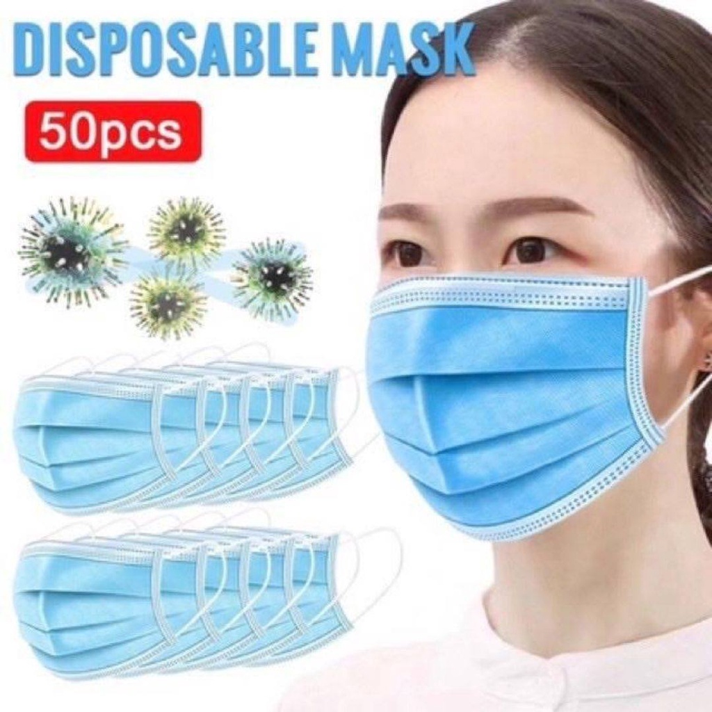 facemaskหน้ากากอนามัย-แบบกรอง-3ชั้น-บรรจุ-50ชิ้น-กล่อง-ชั้นกรอง-กันละอองฝอยของเหลวได้-หน้ากากอนามัยกันฝุ่น