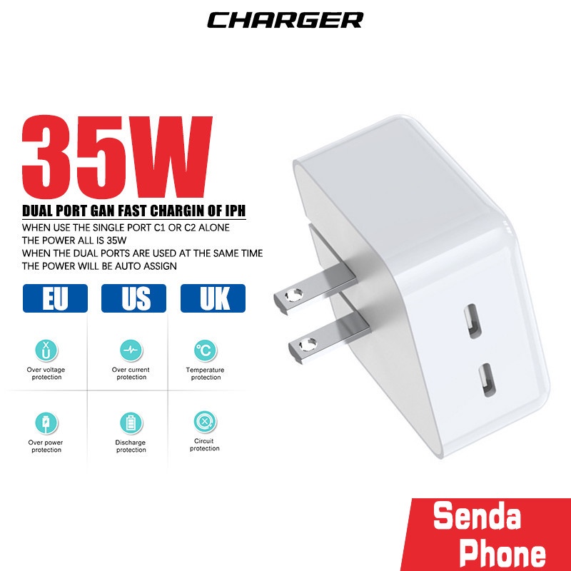 หัวชาร์จ พอร์ต USB-C คู่ 35W (Dual PD Charger) Type-C+Type-C 2ช่อง ขา ...