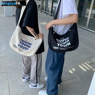 bangkoklist(BA1775) กระเป๋าผ้าสะพายข้าง YOUTH ผ้าแคนวาส ผู้ชาย​ ผู้หญิง​ ใบใหญ่มี2สี