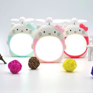 Mini Fan พัดลมมือถือ  พร้อมไฟ LED ลายคิตตี้ Kitty