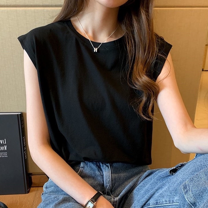 ภาพสินค้าเสื้อแขนกุดผู้หญิงน่ารัก เสื้อยืดOversizeสไตล์เกาหลี ทันสมัยไม่เสริมไหล่ จากร้าน mengjimao บน Shopee ภาพที่ 1
