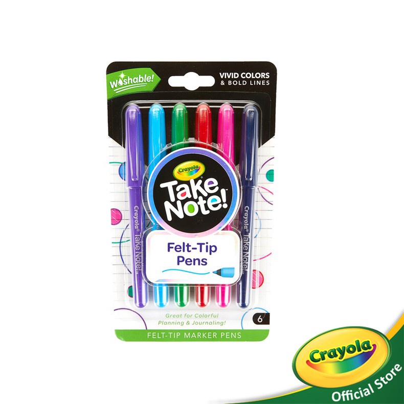 crayola-take-note-6-colors-washable-felt-tip-marker-เครโยล่า-สีเมจิกหัวใหญ่-6-สี