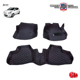 Auto-Cover พรมรถยนต์ 6D  รถ MITSUBISHI MIRAGE ปี 2013-2020 ชุดภายในห้องโดยสาร จำนวน 3 ชิ้น (สีดำด้ายแดง)