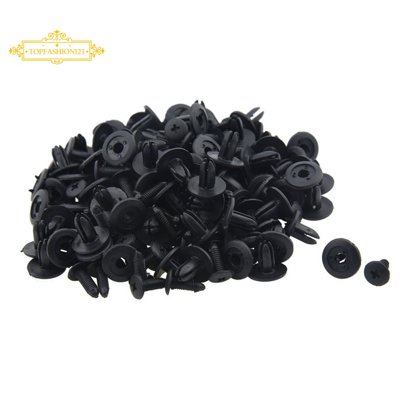 100 ชิ้นรถ Fender Push Type พลาสติกสีดํา Rivets Fastener 6 มม.รู ...