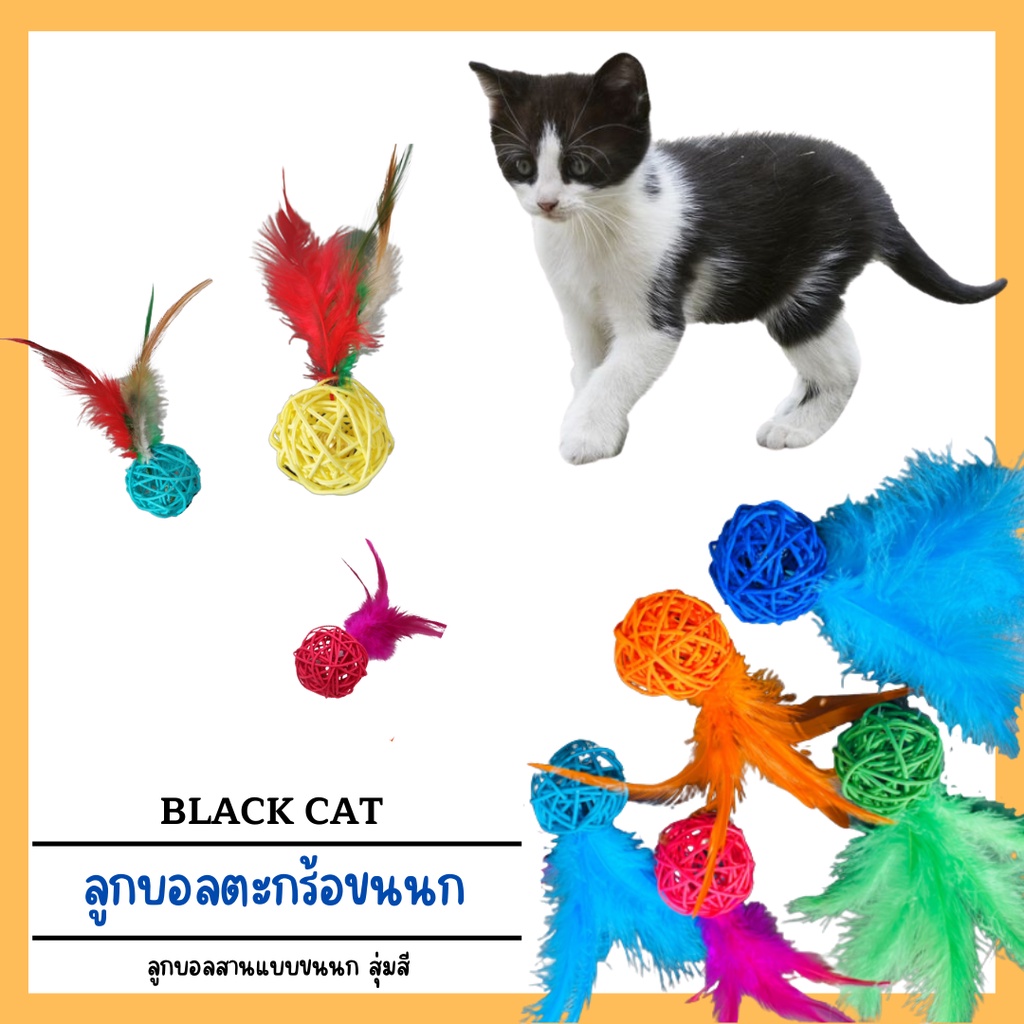 ภาพหน้าปกสินค้าBlack cat  ตะกร้อขนนก 5 Cm. ลูกบอลขนนก ลูกบอล ของเล่นแมว ตะกร้อสาน จากร้าน waran.a บน Shopee