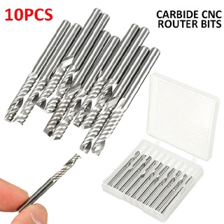 10pcs Carbide End Mill CNC Drills Single Spiral Flute Router Bit Cutting Tools