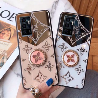 เคสโทรศัพท์ VIVO V23E V21 Y33s Y21 Y72 5G Y52 Y31 Y12A Y12s Y20sG Y20s Y20 V20 PRO V20 SE New Casing Ins Luxury Fashion Diamond Clover Acrylic Phone Cases 3D Ring Bracket Back Cover Case เคส วีโว่V23E VivoV23E VivoY33s VivoY21 VivoV21