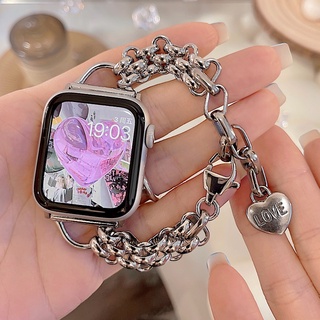 สายนาฬิกาข้อมือสเตนเลส รูปหัวใจ สําหรับ iWatch Series 1 2 3 4 5 6 SE 7 Apple Watch 38 40 41 42 44 45 มม.