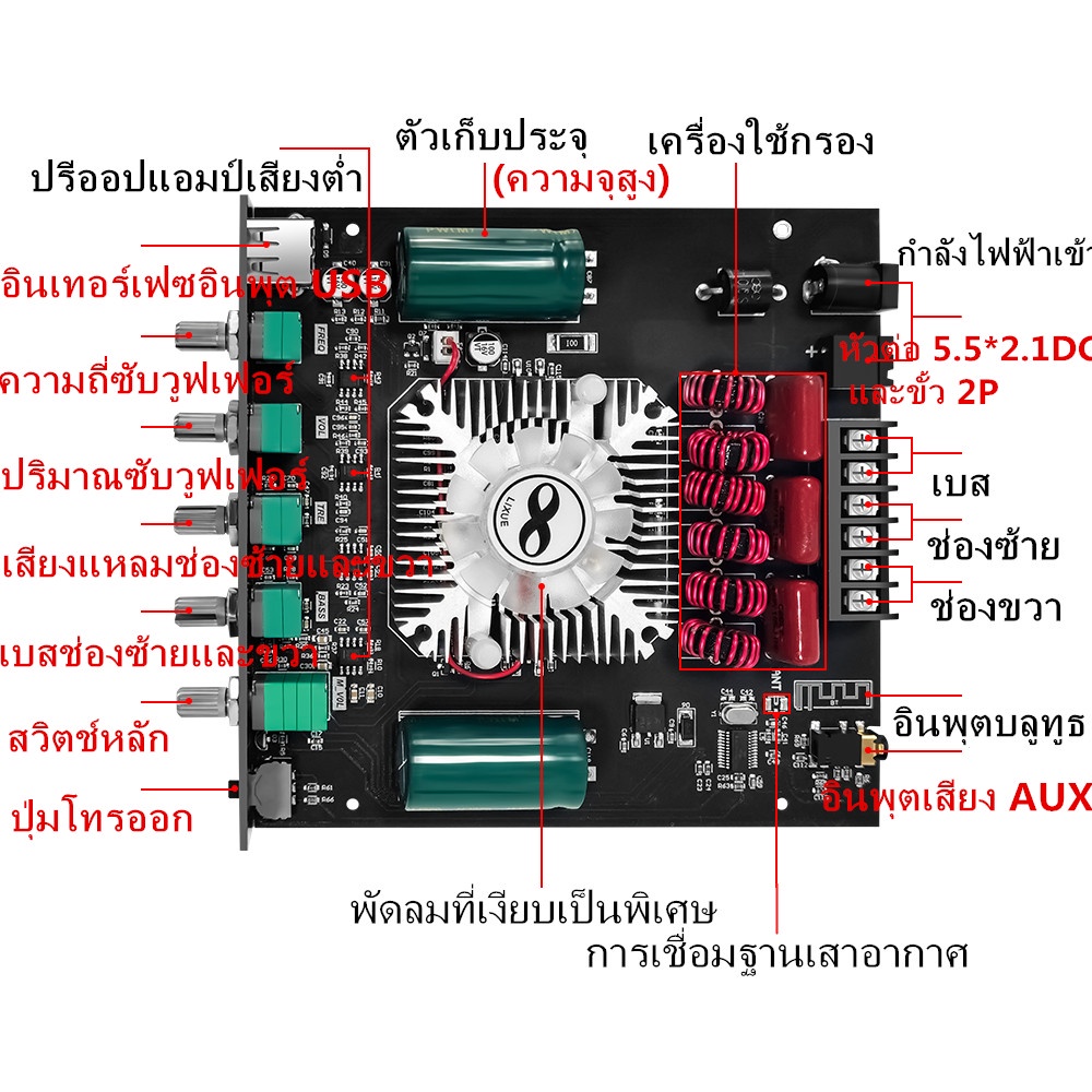 tda7498e-zk-ht21-bluetooth5-0-เครื่องขยายเสียงซับวูฟเฟอร์-2-1-channel-เครื่องขยายเสียงสเตอ-พัดลมระบายความร้อน-สุดยอดพลัง