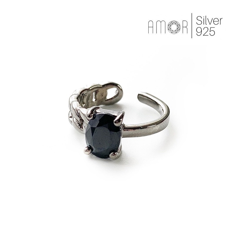 แหวนเงินแท้-925-ฝังพลอยนิล-black-spinel-พลอยเม็ดใหญ่ๆ-ให้ลุคเท่ๆๆ