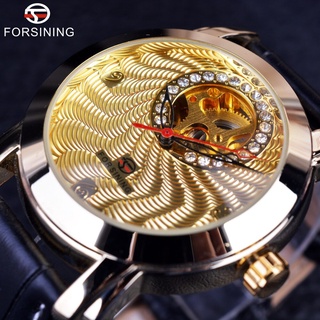 Forsining Golden Luxury Corrugated Designer Diamond Display Mens Watches Top Brand Luxury Automatic Small Dial Skeleton