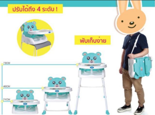 เก้าอี้กินข้าวเด็กทรงสูง-3in1-รุ่นพับได้-พกออกไปข้างนอกได้สะดวก-มีสายสะพาย