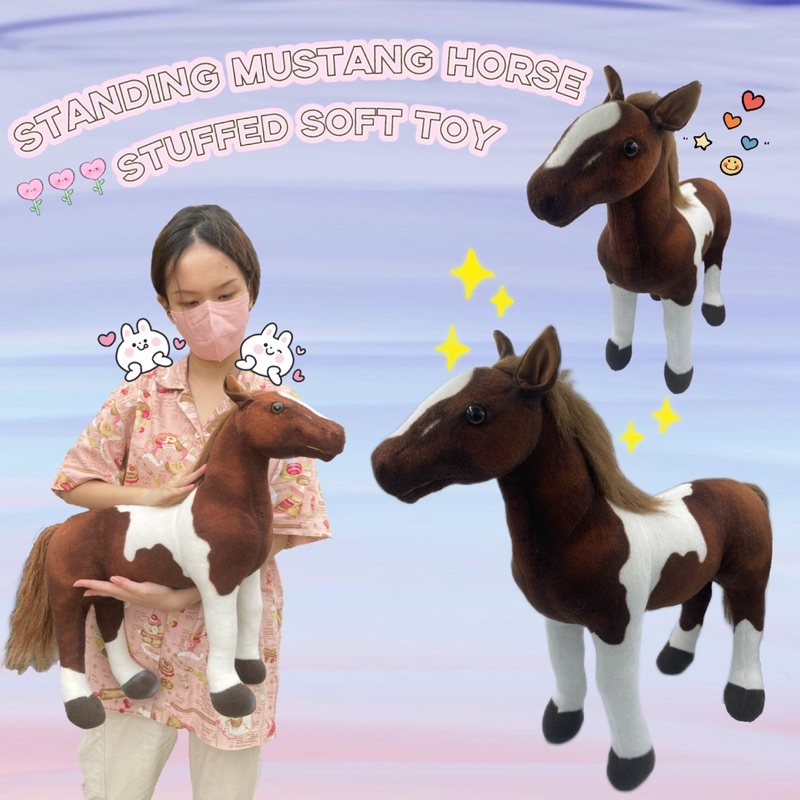 ตุ๊กตาม้ามัสแตง-งานสัตว์เสมือนจริง-หายาก-ไม่มีป้าย-standing-mustang-horse-stuffed-soft-toy-40cm-15-5-inches-no-tag