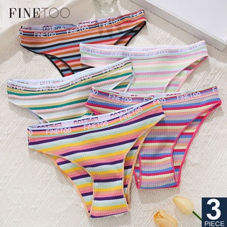 Finetoo กางเกงชั้นใน ผ้าฝ้าย ใส่สบาย สีรุ้ง เซ็กซี่ สําหรับผู้หญิง 3 ชิ้น ต่อชุด