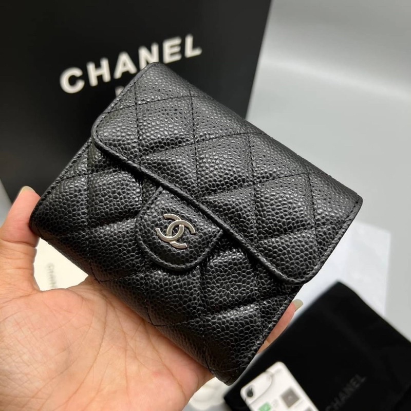 chanel trifold wallet caviar สีดำ ภาพถ่ายจากของจริง full box set ...