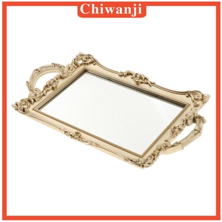 [CHIWANJI] Vintage Mirrored Vanity Tray Jewelry Tray Perfume Decorative Tray White