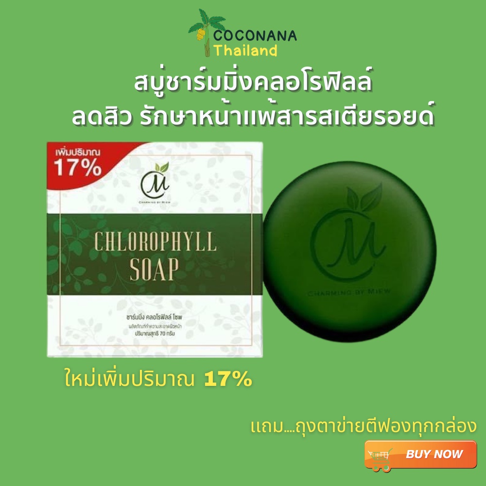 สบู่ชาร์มมิ่ง-คลอโรฟิลล์-chlorophyll-soap-สบู่ถั่ว-สิวหนัก-ดีท็อกซ์ผิว-ของแท้-100