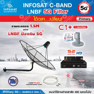 THAISAT C-BAND ชุดจานดาวเทียม 1.5M (ขางอยึดผนัง 120CM.) + กล่อง PSI S2 HD + LNB 5G infosat รุ่น C1+ แถมสายRG6ตามชุด