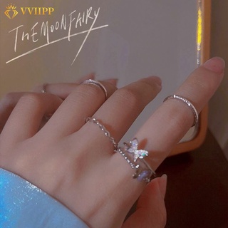 IFYOU ชุดแหวนนิ้วมือ ประดับคริสตัล รูปผีเสื้อ สีเงิน สไตล์เกาหลี เครื่องประดับ ของขวัญ สําหรับผู้หญิง 4 ชิ้น ต่อชุด