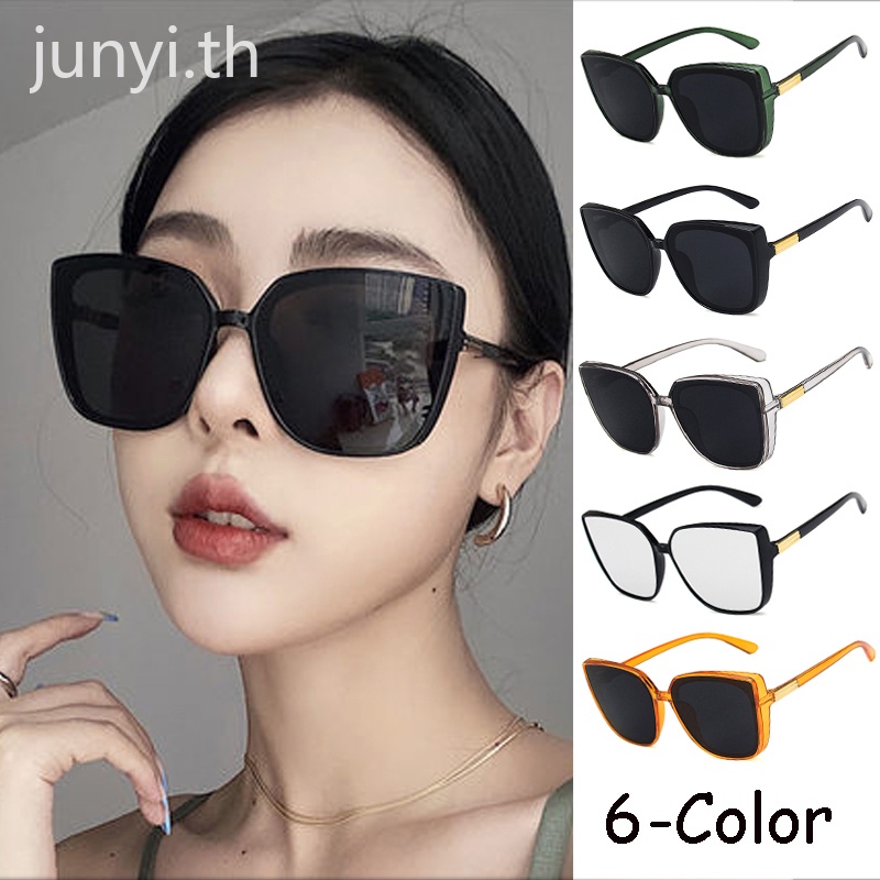 ราคาและรีวิวแว่นตากันแดดผู้หญิงเกาหลีทรง cat eye คลาสสิก unisex แว่นตาย้อนยุคแฟชั่นแว่นตากันแดดทรงสี่เหลี่ยม