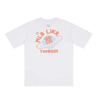 เสื้อยืดโอเวอร์ไซส์เสื้อยืดแขนสั้นลําลอง ทรงหลวม พิมพ์ลายดาวเคราะห์ NY Yankees แฟชั่นฤดูร้อน สไตล์เกาหลี สําหรับผู้ชาย แ