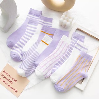 lavender socks ถุงเท้าสีม่วง มินิมอล ถุงเท้ายาวถึงข้อ