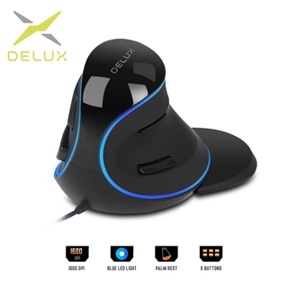 DELUX M618 บวกเหมาะกับการทำงานในแนวตั้งเมาส์แบบมีสาย 6 ปุ่ม 1600 จุดต่อนิ้วไฟ LED สีฟ้าหนูคอมพิวเตอร์ที่มีปาล์มส่วนที่เหลือสำหรับพีซีสำนักงาน