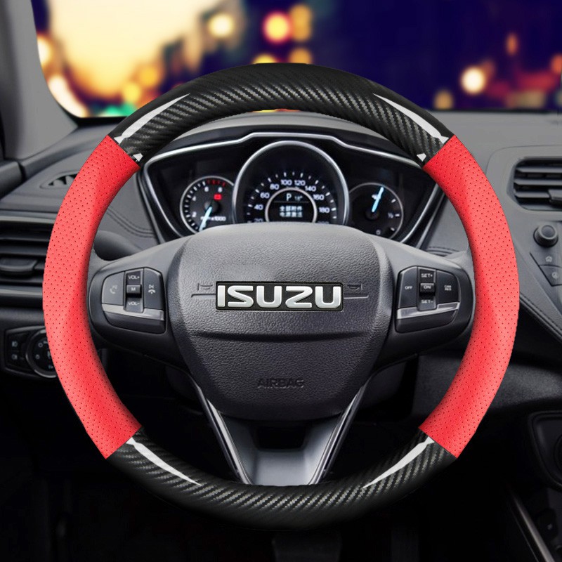 isuzu-อีซูซุรถพวงมาลัยฝาครอบล้คาร์บอนไฟเบอร์ไม่มีกลิ่นบางระบายอากาศอหนังอุปกรณ์ตกแต่งรถยนต์เหมาะสำหรับอีซูซุทุกรุ่น