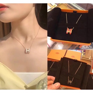 สร้อย สร้อยคอจี้ลงยา Hermes  สร้อยคอลายจี้H สร้อยจี้ สแตนเลส สร้อยลงยา ใส่ไม่แพ้ไม่ดำ hm02