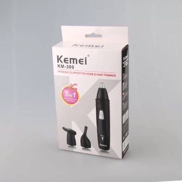 kemei-km-309-km309-เครื่องโกนหนวด-ตัดแต่งขนจมูก-รูหู-กรรจอน-และโกนหนวด-3-in-1-สีดำ