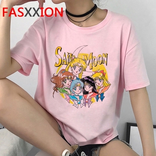 Sailor Moon Harajuku Kawaii Pink T Shirt Women Cute Anime Funny Cartoon Women T-shirt Ullzang 90s Tshirt Women Korean Style Top Tees