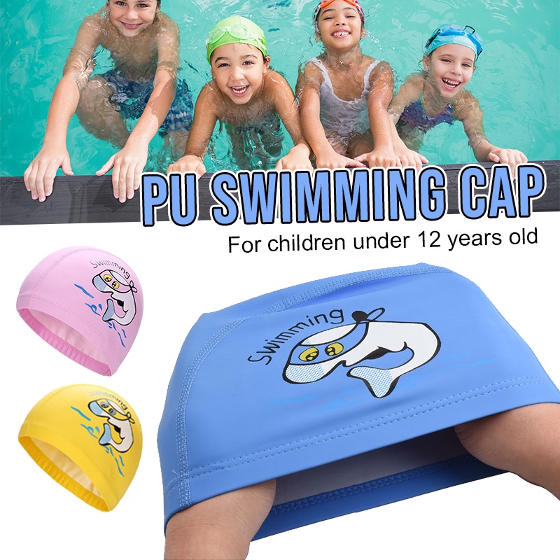 พร้อมส่ง-หมวกว่ายน้ำเด็ก-หมวกว่ายน้ำผ้าpuความยืดหยุ่นดี-ออกแบบสวย-ลายน่ารัก-ใส่สบาย