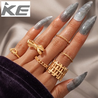 Rings Openwork Braided Geometric Gold Bow Rings Set of 6 for girls for women low price