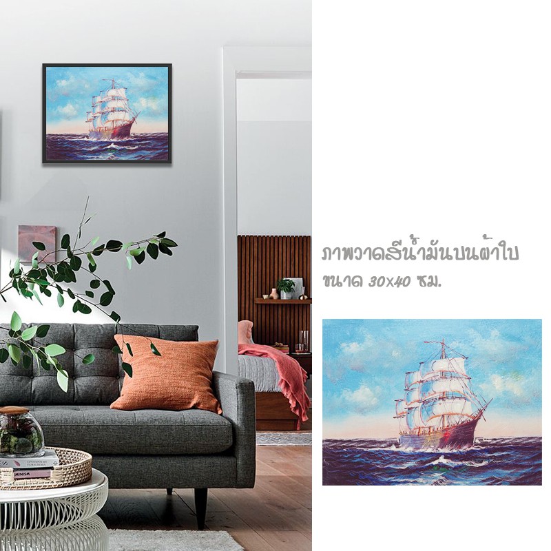 รูปภาพติดผนัง-ภาพเสริมดวง-ฮวงจุ้ย-abstact-art-ภาพตกแต่งบ้าน-ภาพวาดสีน้ำมันบนผ้าใบ-ภาพเรือสำเภา-ขนาด-30x40-cm