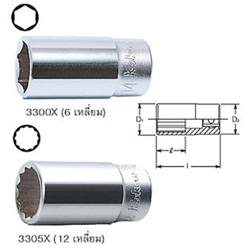 koken-3305x-9ลูกบ๊อกกึ่งยาว40mm-3-8-12p-9mm