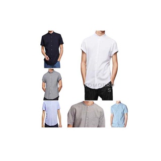 โปรโมชั่น : ลด10%โค้ดJUL10MA15สีเสื้อเชิ้ตคอจีนสีพื้นแขนสั้น M L XL XXL มีของพร้อมส่ง เนื้อผ้านุ่ม ใส่สบาย ไม่ร้อน ไม่ต้องรีด