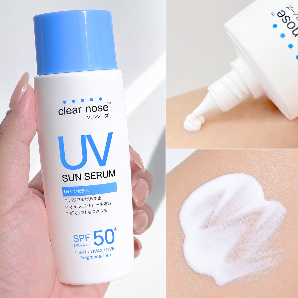 แบบขวด-กันแดดเคลียร์โนส-clear-nose-uv-sun-serum-spf50-pa-80ml-กันแดดบูสเตอร์-สูตรสำหรับทุกสภาพผิว-ผิวแพ้ง่าย