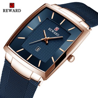 REWARD นาฬิกาแฟชั่นแบรนด์ผู้ชายสีฟ้า 2020 ใหม่ผู้ชายธุรกิจกันน้ำสแตนเลสควอตซ์นาฬิกาข้อมือ