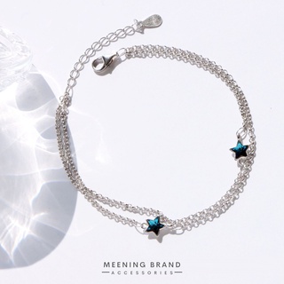 สินค้า MeeningBrand ❥ สร้อยข้อมือเงิน TWO LITTLE BLUE STAR [01-0040]