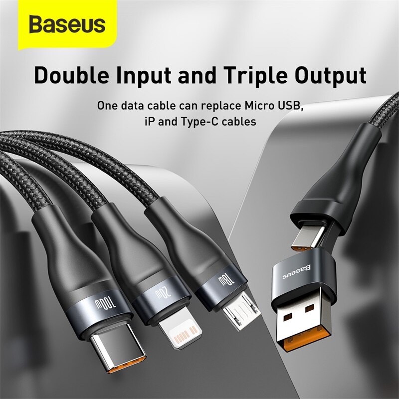 Baseus สายชาร์จ 3in1 100W U+C to M+L+C Flash Series Two-for-three Fast ...