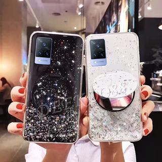 เคสโทรศัพท์ VIVO V21 5G Phone Case Fashion Makeup Mirror Stand Silicone Clear Transparent TPU Soft Cover for วีโว่V21 5G Casing