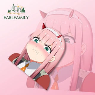 Earlfamily สติกเกอร์ไวนิล ลายการ์ตูนอนิเมะ Zero Two Pouting กันน้ํา สําหรับติดตกแต่งกระจกหน้าต่างรถยนต์ 13 ซม. x 11.6 ซม.