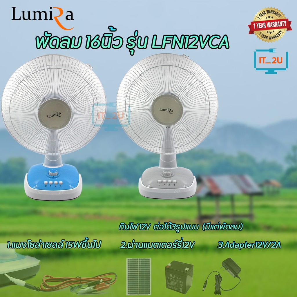 ภาพหน้าปกสินค้าLumira LFN12V16CA Table Fan 16" DV12V พัดลมตั้งโต๊ะ โซล่าเซลล์ แบบปากคีบ