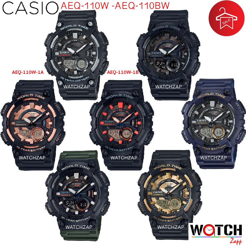 ภาพหน้าปกสินค้าCasio Standard นาฬิกาข้อมือ 10 year battery รุ่น AEQ-110W AEQ-110BW-9