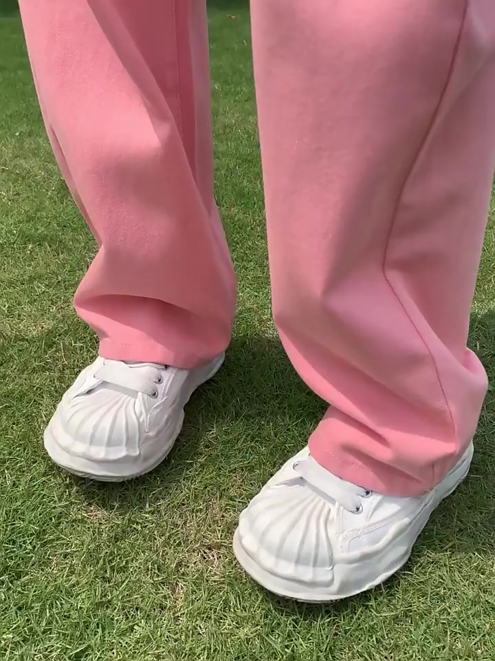 cherryshop-พร้อมส่ง-กางเกงยีนส์-กางเกงขากว้างสีชมพูสตรีทรงตรงหลวมเอวสูงกางเกงขายาวสีสันสดใส