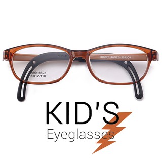 KOREA แว่นตาแฟชั่นเด็ก แว่นตาเด็ก รุ่น 8823 C-4 สีน้ำตาลกรอบใส ขาข้อต่อ วัสดุ TR-90 (สำหรับตัดเลนส์) เบาสวมไส่สบาย