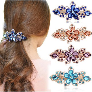 ภาพขนาดย่อของสินค้าWomen Crystal Flower Spring Hair Barrette Hairpin ที่หนีบผม