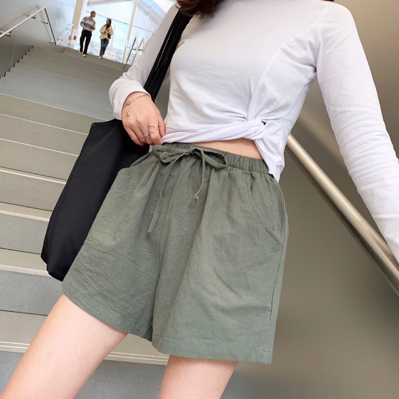 ภาพสินค้าPor  กางเกงผู้หญิง กางเกงขาสั้น ผ้าลินิน 10 สี กางเกงวินเทจ สไตล์เกาหลี ใส่สบาย ขากว้าง สีพื้น กระเป๋า2ข้าง จากร้าน poring._. บน Shopee ภาพที่ 7