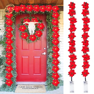 Poinsettia ดอกไม้ประดิษฐ์ พวงมาลัยไฟ / ดอกไม้สีแดง นางฟ้า สายไฟ / เครื่องประดับตกแต่งต้นคริสต์มาส อุปกรณ์งานเลี้ยง